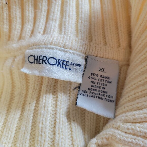 Vintage Cherokee Ribbed Knit Cardigan Sweater XL Beige Long Sleeve 55% Ramie 45% - Picture 4 of 4